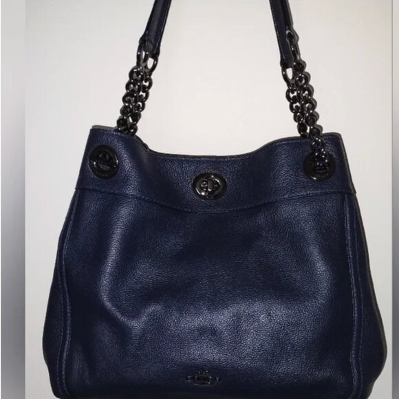 Coach Turnlock Edie Shoulder bag navy - Picture 1 of 6